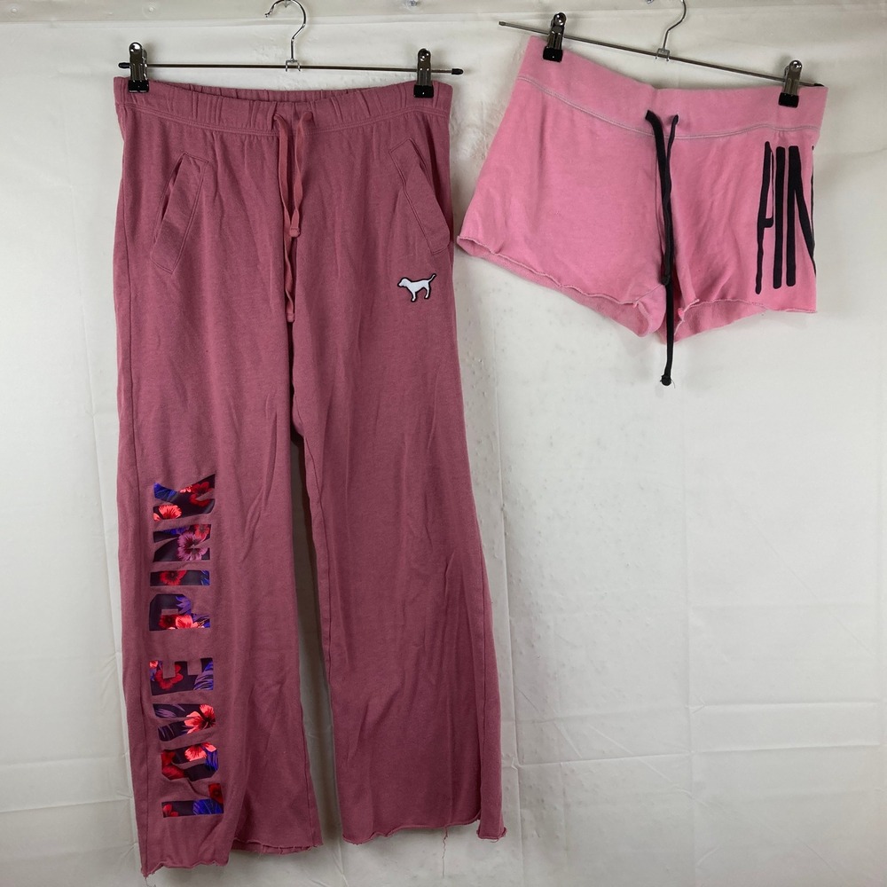 PINK Victoria's Secret Y2K Sweatpants Shorts Set Women XS Pink Floral Loungewear